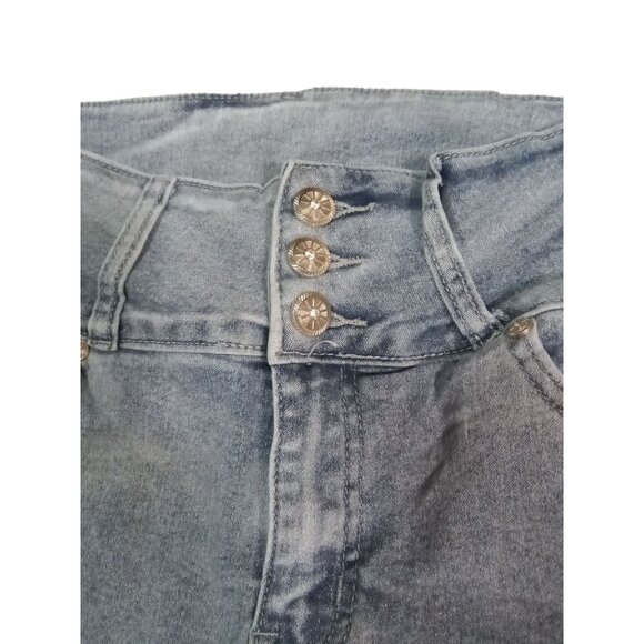 Diva Star Jeans Womens Juniors 15 Blue Light Wash Denim Distressed High Waist - Picture 3 of 7
